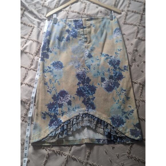 Rare specialty Skirt - blue/cream floral patterned soft corduroy with stretch - Picture 2 of 9
